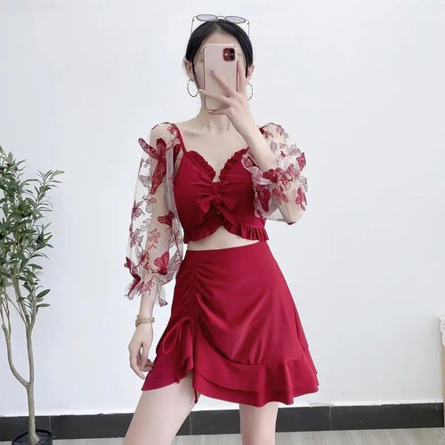 2022 New Arrival Women Two Piece Swimsuit Summer Sexy Bandage Casual Print Lace High Waist Swimsuit Bandage Beachwear