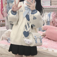 Load image into Gallery viewer, 2022 New Fresh Print Heart Sweater Women V-neck Long Sleeve Cartoon Cute Jumper Japanese All Match Soft Kawaii Pullover Femme