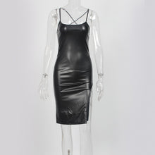 Load image into Gallery viewer, 2022 New PU Leather Night Store Style Sexy Backless Bandage Solid Color Personalized Split Suspender Dress