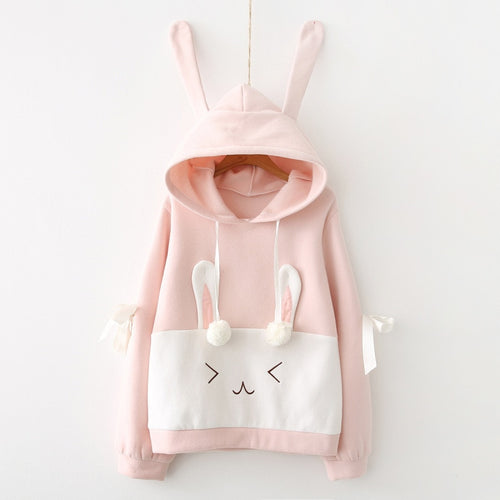2022 New Pink Rabbit Cute Hooded Coats Japan Style Spring Long Sleeve Kawaii Hoodies Women Sweet Fresh Hoodie Female Autumn