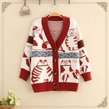 Load image into Gallery viewer, 2022 New Single Breasted Kawaii Sweater Cat Cartoon Cute Cardigans Spring Woman V-neck Simple Casual Loose Knitted Tops