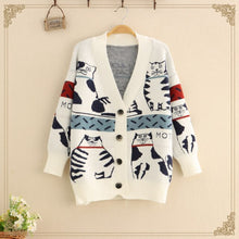 Load image into Gallery viewer, 2022 New Single Breasted Kawaii Sweater Cat Cartoon Cute Cardigans Spring Woman V-neck Simple Casual Loose Knitted Tops