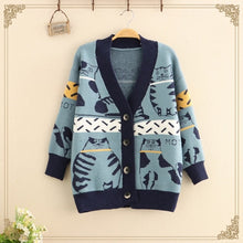 Load image into Gallery viewer, 2022 New Single Breasted Kawaii Sweater Cat Cartoon Cute Cardigans Spring Woman V-neck Simple Casual Loose Knitted Tops