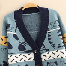 Load image into Gallery viewer, 2022 New Single Breasted Kawaii Sweater Cat Cartoon Cute Cardigans Spring Woman V-neck Simple Casual Loose Knitted Tops