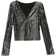 Load image into Gallery viewer, 2022 New Spring Women&#39;s T-Shirt Fashion Casual Sequined V-neck Long-Sleeved Mesh Tops Elegant Slim Plus Size Women Clothing