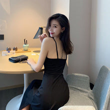Load image into Gallery viewer, 2022 New Suspender Small Black Dress Women Sexy Gentle V-Neck Backing Retro Long Side Split Black Dress