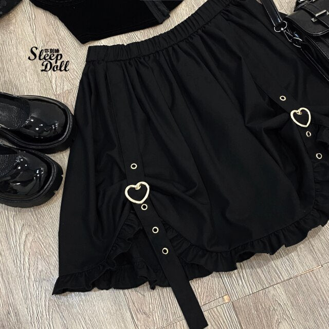 2022 New Sweet Cute Skirts Spring Ball Gown Mini Skirt Mori Girls All Match Elastic Waist Ruffles Fresh Jupe Heart Faldas Mujer