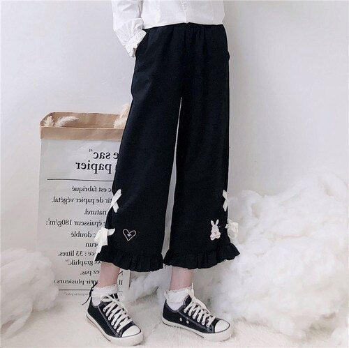 2022 New Sweet Rabbit Cute Pants Mori Girl Japanese Designed Bandage Kawaii Loose Trousers Spring Casual Straight Pantalones