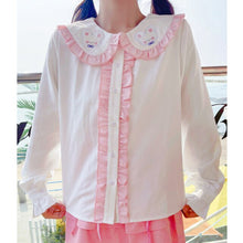 Load image into Gallery viewer, 2022 New Teen Girls Rabbit Cute Blouses Spring Single Breasted Fresh Kawaii Tops Long Sleeve Fungus Edge Shirts Japanese Women