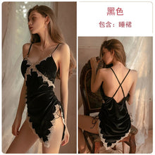 Load image into Gallery viewer, 2022 New Women Lace Cross Nightgown Satin Slip Female Seductive Sleepwear Sexy Split Home Drawstring Blouse Charming Nightdress