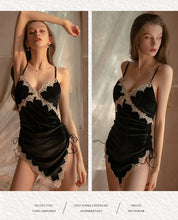 Load image into Gallery viewer, 2022 New Women Lace Cross Nightgown Satin Slip Female Seductive Sleepwear Sexy Split Home Drawstring Blouse Charming Nightdress