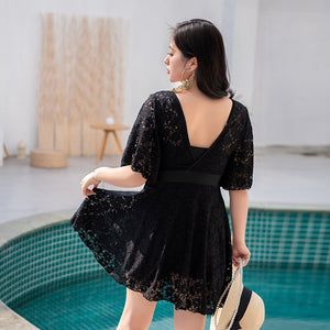 2022 Plus Size One-piece Swimwear Padded Women Tankini Swimdress Large Short Sleeve Ladies High Quality Swimsuits 9XL Monokini