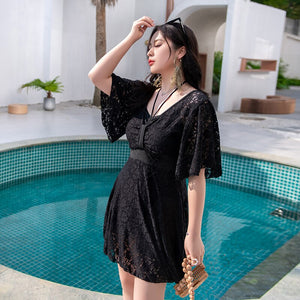 2022 Plus Size One-piece Swimwear Padded Women Tankini Swimdress Large Short Sleeve Ladies High Quality Swimsuits 9XL Monokini
