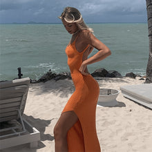 Load image into Gallery viewer, 2022 Ribbed Knitted Sexy Backless Split Maxi Dress for Women Summer Holiday Sleeveless Straps Bodycon Dresses Clothes Beach