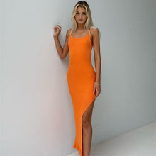 Load image into Gallery viewer, 2022 Ribbed Knitted Sexy Backless Split Maxi Dress for Women Summer Holiday Sleeveless Straps Bodycon Dresses Clothes Beach