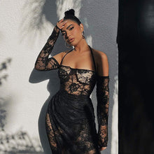 Load image into Gallery viewer, 2022 Sexy Black Halter Elegant Lace Maxi Dress for Women Sleeveless Summer Club Party Dresses Outfits Clothes Vestidos