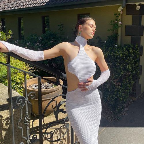 2022 Sexy Black Halter Elegant Maxi Dress With Glovesfor Women Sleeveless Summer Club Party Dresses Outfits Clothes Vestidos