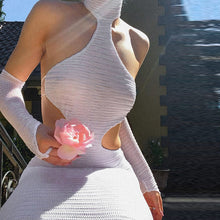 Load image into Gallery viewer, 2022 Sexy Black Halter Elegant Maxi Dress With Glovesfor Women Sleeveless Summer Club Party Dresses Outfits Clothes Vestidos