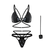 Load image into Gallery viewer, 2022 Sexy Faux Leather Bra and Panties with Bracelet Bondage Lingerie Women Exotic Sex Underwear Suit Passion Temptation Uniform