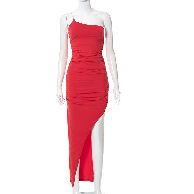 2022 Sexy One Shoulder Backless Maxi Dress Club Party Outfits for Women Summer Sleeveless Elegant Black Straps Prom Dresses