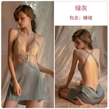 Load image into Gallery viewer, 2022 Sexy Silk Nightdress Lace Embroidery Beautiful V-Neck Backless Nightwear Autumn/winter Women Sleepwear Sling Sleeping Dress