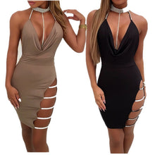 Load image into Gallery viewer, 2022 Sexy Suspender Jumpsuit Hip Wrap Skirt Side Slit Hot Drill Low Chest Hanging Neck Tight Nightclub Skirt