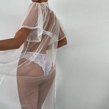 Load image into Gallery viewer, 2022 Sexy White Mesh See-through Robe Bra Thong 3Pcs Women Beach Bikini Dress Erotic Lingerie Nightgown Bathrobe Home Wear Suit