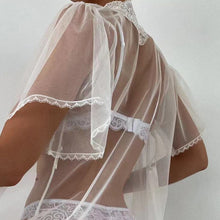 Load image into Gallery viewer, 2022 Sexy White Mesh See-through Robe Bra Thong 3Pcs Women Beach Bikini Dress Erotic Lingerie Nightgown Bathrobe Home Wear Suit