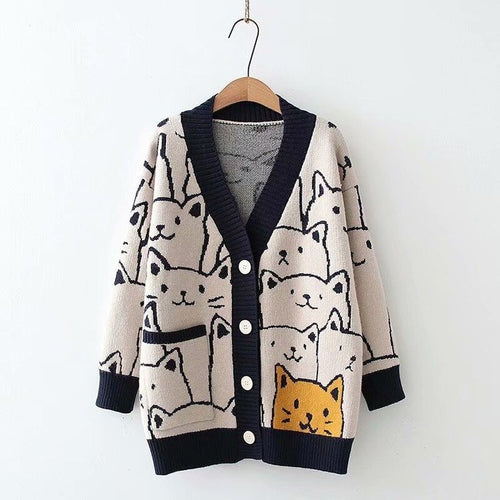 2022 Simple V-neck Kawaii Sweater Single Breasted Cartoon Bear Cute Cardigan Sprinng Women Casual Soft Knitted Sueter Mujer