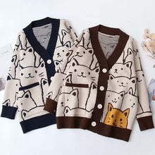 Load image into Gallery viewer, 2022 Simple V-neck Kawaii Sweater Single Breasted Cartoon Bear Cute Cardigan Sprinng Women Casual Soft Knitted Sueter Mujer
