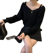 Load image into Gallery viewer, 2022 Spring And Autumn New Cut-Out Neck Open-Shoulder V-Neck Long-Sleeve Knitwear City Casual Women&#39;s Bottom Sweater