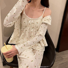 Load image into Gallery viewer, 2022 Spring Autumn 3PCS Long Sleeve Cotton Pajama Sets For Women Korean Cute Sleepwear Suit Pyjama Homewear Pijama Mujer Clothes