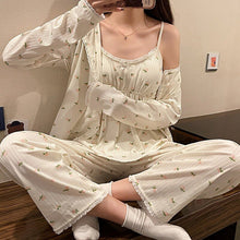 Load image into Gallery viewer, 2022 Spring Autumn 3PCS Long Sleeve Cotton Pajama Sets For Women Korean Cute Sleepwear Suit Pyjama Homewear Pijama Mujer Clothes