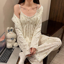 Load image into Gallery viewer, 2022 Spring Autumn 3PCS Long Sleeve Cotton Pajama Sets For Women Korean Cute Sleepwear Suit Pyjama Homewear Pijama Mujer Clothes
