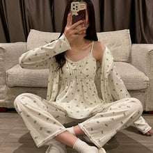 Load image into Gallery viewer, 2022 Spring Autumn 3PCS Long Sleeve Cotton Pajama Sets For Women Korean Cute Sleepwear Suit Pyjama Homewear Pijama Mujer Clothes