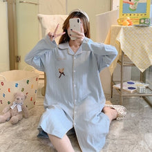 Load image into Gallery viewer, 2022 Spring Autumn Long Sleeve Cotton Nightgowns for Women Loose Cardigan Sleepwear Night Dress Nightdress Homewear Home Nighty