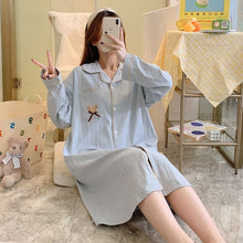 Load image into Gallery viewer, 2022 Spring Autumn Long Sleeve Cotton Nightgowns for Women Loose Cardigan Sleepwear Night Dress Nightdress Homewear Home Nighty