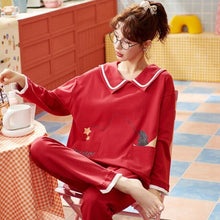 Load image into Gallery viewer, 2022 Spring Autumn Long Sleeve Cotton Pajama Sets for Women Chinese Red Sleepwear Suit Pyjama Homewear Pijama Mujer Home Clothes