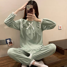 Load image into Gallery viewer, 2022 Spring Autumn Long Sleeve Cotton Pajama Sets for Women Korean Cute Lace Sleepwear Suit Pyjama Homewear Pijama Mujer Clothes