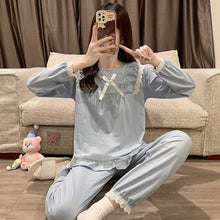 Load image into Gallery viewer, 2022 Spring Autumn Long Sleeve Cotton Pajama Sets for Women Korean Cute Lace Sleepwear Suit Pyjama Homewear Pijama Mujer Clothes