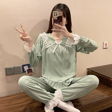 Load image into Gallery viewer, 2022 Spring Autumn Long Sleeve Cotton Pajama Sets for Women Korean Cute Lace Sleepwear Suit Pyjama Homewear Pijama Mujer Clothes