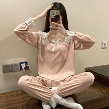 Load image into Gallery viewer, 2022 Spring Autumn Long Sleeve Cotton Pajama Sets for Women Korean Cute Lace Sleepwear Suit Pyjama Homewear Pijama Mujer Clothes