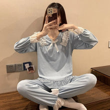 Load image into Gallery viewer, 2022 Spring Autumn Long Sleeve Cotton Pajama Sets for Women Korean Cute Lace Sleepwear Suit Pyjama Homewear Pijama Mujer Clothes