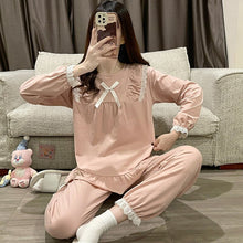Load image into Gallery viewer, 2022 Spring Autumn Long Sleeve Cotton Pajama Sets for Women Korean Cute Lace Sleepwear Suit Pyjama Homewear Pijama Mujer Clothes