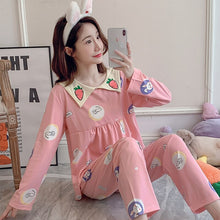 Load image into Gallery viewer, 2022 Spring Autumn Long Sleeve Cotton Pajama Sets for Women Korean Cute Sleepwear Suit Pyjama Homewear Pijama Mujer Home Clothes