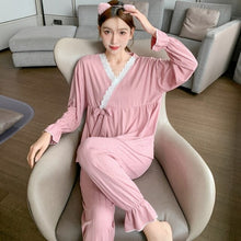 Load image into Gallery viewer, 2022 Spring Autumn Long Sleeve Sexy Lace V-neck Kimono Pajama Sets for Women Sleepwear Suit Pyjama Homewear Pijama Mujer Clothes