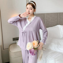 Load image into Gallery viewer, 2022 Spring Autumn Long Sleeve Sexy Lace V-neck Kimono Pajama Sets for Women Sleepwear Suit Pyjama Homewear Pijama Mujer Clothes