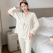 Load image into Gallery viewer, 2022 Spring Autumn Long Sleeve Sexy Lace V-neck Kimono Pajama Sets for Women Sleepwear Suit Pyjama Homewear Pijama Mujer Clothes