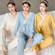 Load image into Gallery viewer, 2022 Spring Autumn Long Sleeve Sexy Lace V-neck Kimono Pajama Sets for Women Sleepwear Suit Pyjama Homewear Pijama Mujer Clothes