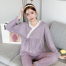 Load image into Gallery viewer, 2022 Spring Autumn Long Sleeve Sexy Lace V-neck Kimono Pajama Sets for Women Sleepwear Suit Pyjama Homewear Pijama Mujer Clothes